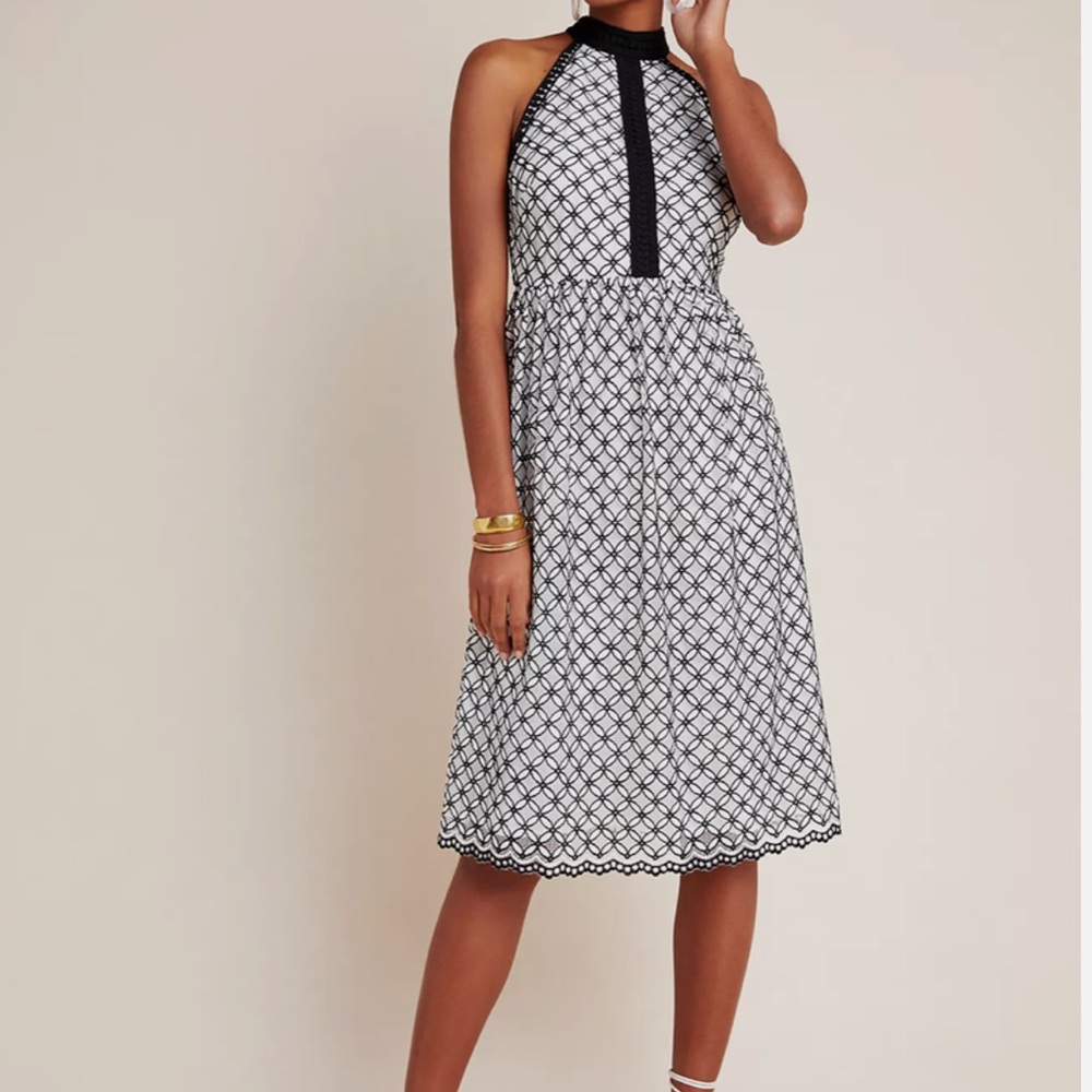Anthropologie Eri + Ali Elegant Black and White Halter Midi Dress size 4